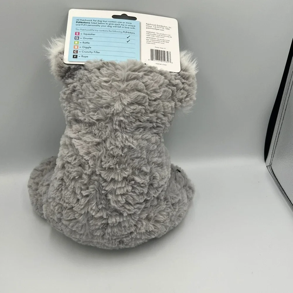 Patchwork Pet Koala Plush Dog Toy Set of 2 Grey Brand New Squeaker Grunter 11
